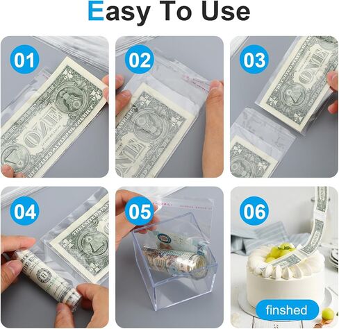 Hpmjz 200Pcs Cake Money Box Transparent Bags,3x7In Surprise Gift Bags for Money Resealable Glassine Adhesive Self-Sealing Dollar Bill Sleeves Money Gift Ideas for Gift Birthday Wedding Party Favors in Saudi Arabia