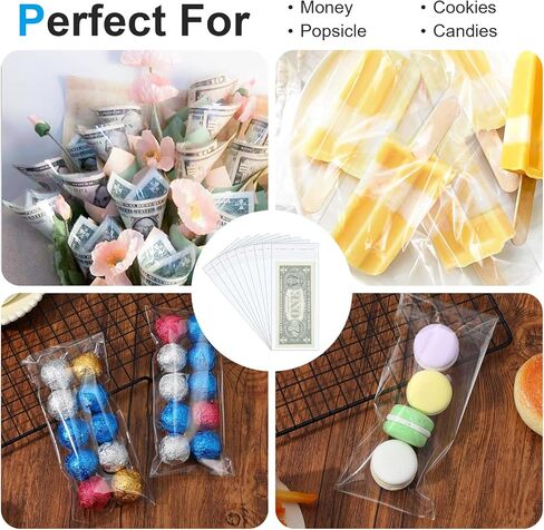 Hpmjz 200Pcs Cake Money Box Transparent Bags,3x7In Surprise Gift Bags for Money Resealable Glassine Adhesive Self-Sealing Dollar Bill Sleeves Money Gift Ideas for Gift Birthday Wedding Party Favors in Saudi Arabia