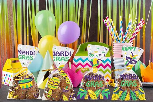 100 Pieces Mardi Gras Cellophane Gift Bags Mardi Gras Candy Bags Carnival Parade Words Masks Cellophane Treat Bags Plastic OPP Bags with 100 Twist Ties for Cookies Candy Mardi Gras Party Decoration in Saudi Arabia