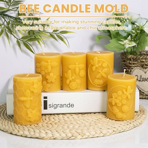 Bee Candle Mold 2PCS, Honeycomb & Flower Cylinder Silicone Molds for Candle Making, Resin, Soap - Beeswax Candle Molds DIY Kit for Unique Home Decor & Gifts in Saudi Arabia