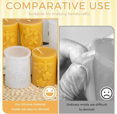 Bee Candle Mold 2PCS, Honeycomb & Flower Cylinder Silicone Molds for Candle Making, Resin, Soap - Beeswax Candle Molds DIY Kit for Unique Home Decor & Gifts in Saudi Arabia