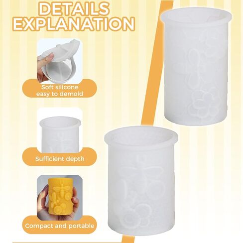 Bee Candle Mold 2PCS, Honeycomb & Flower Cylinder Silicone Molds for Candle Making, Resin, Soap - Beeswax Candle Molds DIY Kit for Unique Home Decor & Gifts in Saudi Arabia