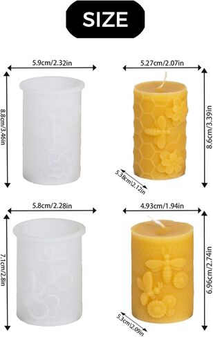 Bee Candle Mold 2PCS, Honeycomb & Flower Cylinder Silicone Molds for Candle Making, Resin, Soap - Beeswax Candle Molds DIY Kit for Unique Home Decor & Gifts in Saudi Arabia