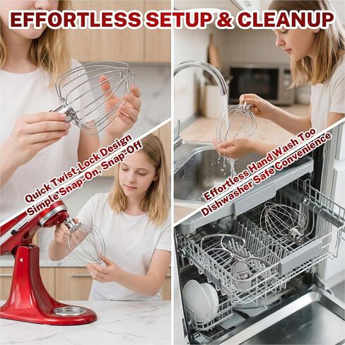 مجموعة ملحقات من الفولاذ المقاوم للصدأ مكونة من 3 قطع لخلاط حامل رأس مائل سعة 4.5-5 لتر من KitchenAid، تتضمن مضرب مسطح K45B وخطاف عجين K45DH وسوط سلك K45WW، آمن للاستخدام في غسالة الأطباق وشديد التحمل in Kuwait