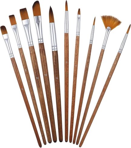 10 PCS Artist Watercolor Paint Brushes, Wooden Art Painting Brush Assorted Set Professional Artist Paint Brush Set Different Sizes Detail Paints Brushes for Watercolor Acrylic Gouache Ink Tempera in Saudi Arabia