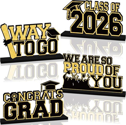 4 قطع زينة التخرج 2026 قطع مركزية خشبية باللونين الأحمر والأسود للطاولات فئة 2026 ديكورات الطاولة تهانينا GRAD للمدرسة والمنزل وحفلات التخرج ومستلزمات ديكور صينية متدرجة in Kuwait