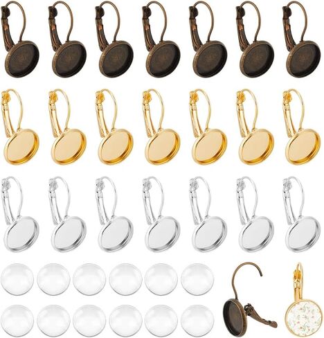 UNICRAFTALE 42 قطعة 3 ألوان قبة معدنية فارغة حلق كابوشون إعدادات صينية 12 مم حلق خلفي رافعة مع إعداد كابوشون زجاجي لصنع المجوهرات DIY إكسسوارات الأقراط in Kuwait