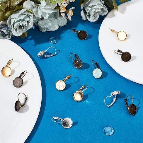 UNICRAFTALE 42 قطعة 3 ألوان قبة معدنية فارغة حلق كابوشون إعدادات صينية 12 مم حلق خلفي رافعة مع إعداد كابوشون زجاجي لصنع المجوهرات DIY إكسسوارات الأقراط in Kuwait