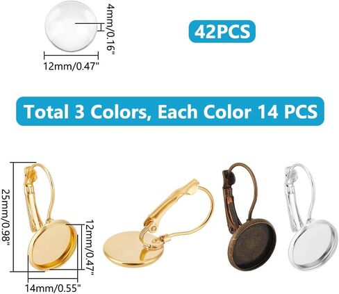 UNICRAFTALE 42 قطعة 3 ألوان قبة معدنية فارغة حلق كابوشون إعدادات صينية 12 مم حلق خلفي رافعة مع إعداد كابوشون زجاجي لصنع المجوهرات DIY إكسسوارات الأقراط in Kuwait