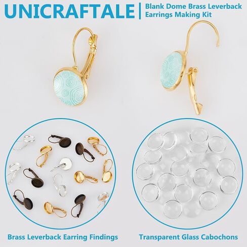 UNICRAFTALE 42 قطعة 3 ألوان قبة معدنية فارغة حلق كابوشون إعدادات صينية 12 مم حلق خلفي رافعة مع إعداد كابوشون زجاجي لصنع المجوهرات DIY إكسسوارات الأقراط in Kuwait