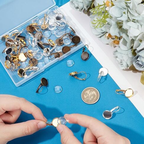 UNICRAFTALE 42 قطعة 3 ألوان قبة معدنية فارغة حلق كابوشون إعدادات صينية 12 مم حلق خلفي رافعة مع إعداد كابوشون زجاجي لصنع المجوهرات DIY إكسسوارات الأقراط in Kuwait