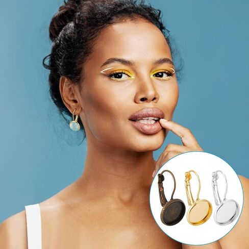 UNICRAFTALE 42 قطعة 3 ألوان قبة معدنية فارغة حلق كابوشون إعدادات صينية 12 مم حلق خلفي رافعة مع إعداد كابوشون زجاجي لصنع المجوهرات DIY إكسسوارات الأقراط in Kuwait