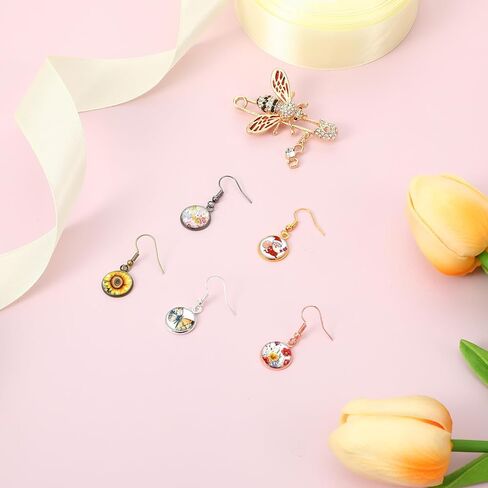 30 Pcs Round Earrings Wire Hooks Blanks, 12 mm Stainless Steel Cabochon Setting Earring Bezel with Wire Hooks for DIY Custom Jewelry Making, Unfinished Metal Blanks Earring Backs for Craft Projects in Saudi Arabia