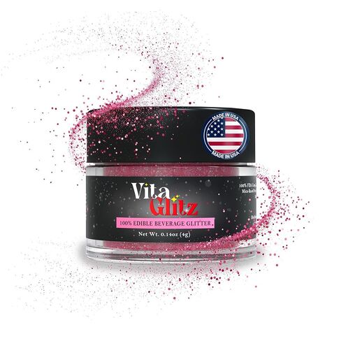 VitaGlitz الصالحة للأكل جليتر 4 جرام، بريق الشراب للكوكتيلات والموكتيلات والمشروبات. تزيين الطعام برش الغبار للمشروبات وتزيين الكيك والنبيذ والشوكولاتة. جليمر داست رومانتيك شيمر (وردي) in Saudi Arabia