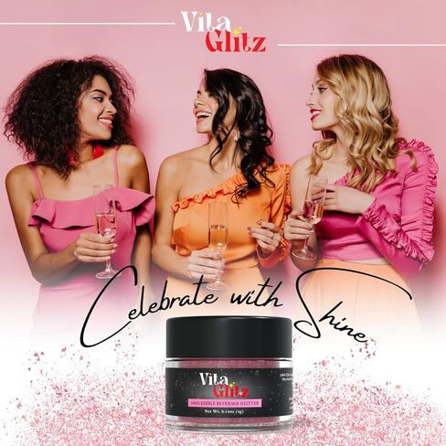 VitaGlitz الصالحة للأكل جليتر 4 جرام، بريق الشراب للكوكتيلات والموكتيلات والمشروبات. تزيين الطعام برش الغبار للمشروبات وتزيين الكيك والنبيذ والشوكولاتة. جليمر داست رومانتيك شيمر (وردي) in Saudi Arabia