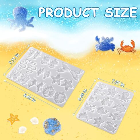 2PCS Ocean Style Resin Earring Molds,Ocean Series Shell Turtle Crab Shrimp Dolphin Pendant Silicone Molds, DIY Art Craft JewelryMaking Supplies (Blue) in Saudi Arabia