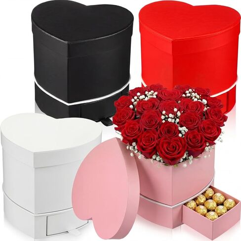 Fullhawl 4 Pack Heart Shaped Flower Box with Drawer,6.1" Valentine's Day Gift Box for Roses, Jewelry, Proposals,Weddings, Romantic Floral Arrangement for Birthdays,Anniversaries in Saudi Arabia