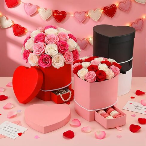Fullhawl 4 Pack Heart Shaped Flower Box with Drawer,6.1" Valentine's Day Gift Box for Roses, Jewelry, Proposals,Weddings, Romantic Floral Arrangement for Birthdays,Anniversaries in Saudi Arabia