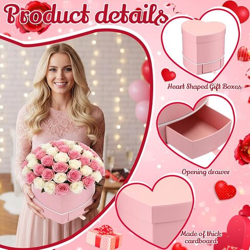 Fullhawl 4 Pack Heart Shaped Flower Box with Drawer,6.1" Valentine's Day Gift Box for Roses, Jewelry, Proposals,Weddings, Romantic Floral Arrangement for Birthdays,Anniversaries in Saudi Arabia
