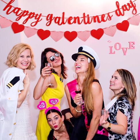Sumind 12 Pcs Galentines Day Decorations Galentines Balloons Kit Red Lips Lipstick Round Balloons Pink Red Heart Happy Galentine's Day Glitter Banner Glitter Hearts Garland Ladies Party Decor Supplies in Saudi Arabia