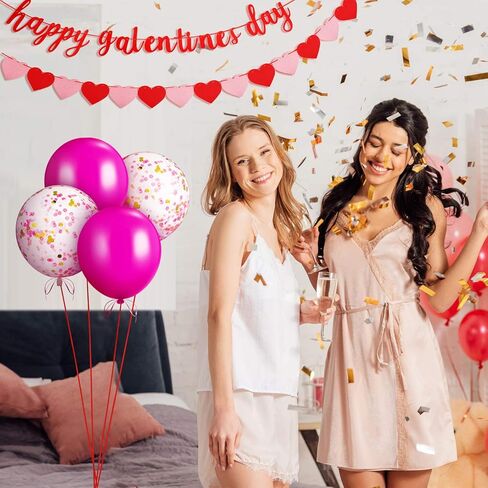 Sumind 12 Pcs Galentines Day Decorations Galentines Balloons Kit Red Lips Lipstick Round Balloons Pink Red Heart Happy Galentine's Day Glitter Banner Glitter Hearts Garland Ladies Party Decor Supplies in Saudi Arabia