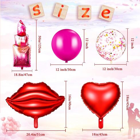 Sumind 12 Pcs Galentines Day Decorations Galentines Balloons Kit Red Lips Lipstick Round Balloons Pink Red Heart Happy Galentine's Day Glitter Banner Glitter Hearts Garland Ladies Party Decor Supplies in Saudi Arabia
