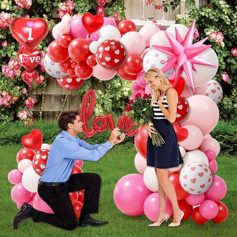 Valentine's Day Balloon Arch Kit, 220Pcs Valentines Day Decorations with Red Pink White Heart Lip Print Balloons & "I Love You" Love Heart Aluminum Balloons for Valentine Party Wedding Anniversary in Saudi Arabia