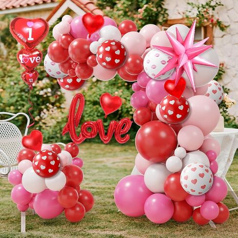 Valentine's Day Balloon Arch Kit, 220Pcs Valentines Day Decorations with Red Pink White Heart Lip Print Balloons & "I Love You" Love Heart Aluminum Balloons for Valentine Party Wedding Anniversary in Saudi Arabia
