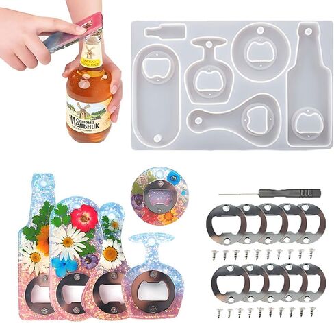 Bottle Opener Resin Molds, Bottle Opener Molds Kit for Epoxy Resin with Screwdriver and Patch DIY Jewelry Craft Mold Bottle Open Keychain Wine Corkscrew in Saudi Arabia
