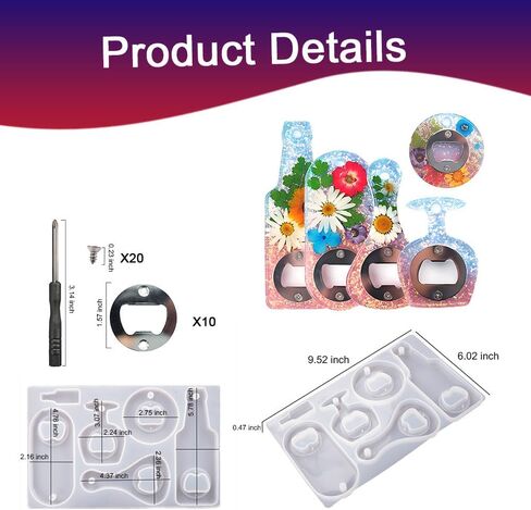 Bottle Opener Resin Molds, Bottle Opener Molds Kit for Epoxy Resin with Screwdriver and Patch DIY Jewelry Craft Mold Bottle Open Keychain Wine Corkscrew in Saudi Arabia