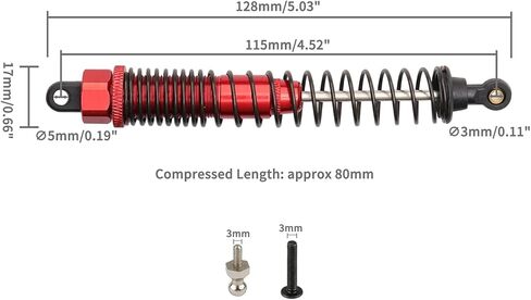 RC Shocks 8Pcs Aluminum RC Car Shocks Absorber 188004 (108004) for HSP 94111 94188 94108 Redcat Volcano Epx/epx PRO Volcano S30 RC 1/10 Monster Truck 128mm Dampers Assembled Replacement Parts, Red in Saudi Arabia