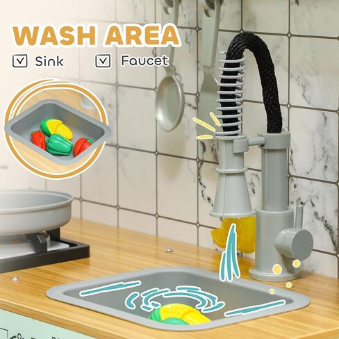 Qaba Corner Pretend Play Kitchen, Kids Toy Kitchen Playset with Chalkboard, Range Hood, Ice Maker, Stove, Refrigerator Microwave, Realistic Sound & Lights, Pots, Gift for Toddlers Ages 3+ Years Old in Saudi Arabia