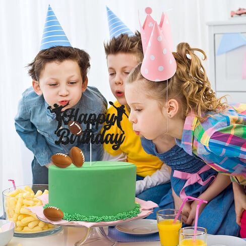 Hooqict كرة القدم عيد ميلاد سعيد كعكة توبر كرة القدم كعكة الزينة كب كيك توبر للأطفال الأولاد الرجال أول عيد ميلاد حزب زينة الرياضة موضوع لعبة يوم الباب الخلفي لوازم الحفلات in Kuwait