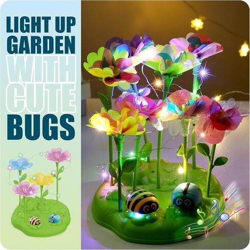 مجموعة Wiyeang DIY Flower Bouquet Craft Kit للأطفال، صباغة ممتصة للماء وزهور قماشية، قاعدة موسيقية مضيئة، موضوع حديقة الحشرات، هدية لعبة فنية إبداعية للفتيات من سن 3 إلى 6 سنوات in Saudi Arabia