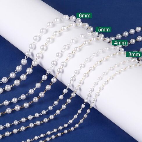 [33 FT] Silver Plated Pearl Beads Chain Bulk for Jewelry Making, 3mm Pearls Beaded Brass Oval Link Chains Roll Spool for DIY Craft Jewelry Making in Saudi Arabia
