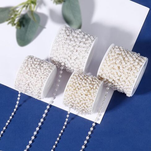 [33 FT] Silver Plated Pearl Beads Chain Bulk for Jewelry Making, 3mm Pearls Beaded Brass Oval Link Chains Roll Spool for DIY Craft Jewelry Making in Saudi Arabia