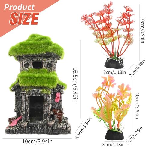 Realistic Aquarium Decor, Simulated Moss Fish House, Double-Layer Hiding Spot for Tropical Fish Tanks Includes 2 Artificial Plants in Saudi Arabia