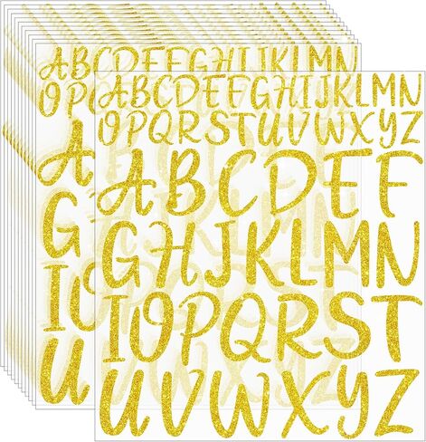 ملصقات حروف ذهبية 624 قطعة من الفينيل الأبجدية مقاس 1 و2 بوصة لامعة ذاتية اللصق مقاومة للماء لزجاجات المياه وعلامة باب الحرف اليدوية (12 ورقة) in Kuwait