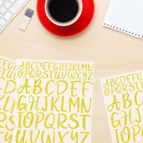 ملصقات حروف ذهبية 624 قطعة من الفينيل الأبجدية مقاس 1 و2 بوصة لامعة ذاتية اللصق مقاومة للماء لزجاجات المياه وعلامة باب الحرف اليدوية (12 ورقة) in Kuwait