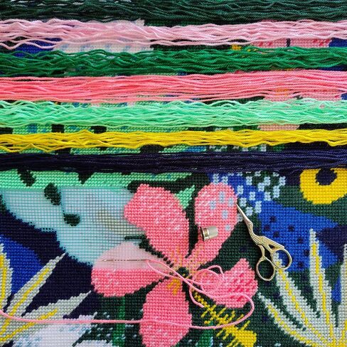 Brvsk Tropical Embroidery Kit for Adults and Beginners — Wild Hibiscus 16″ × 16″ with Clear, Precise Printed Design on Cotton Canvas; Includes 2 Needles, Yarn, and Easy-Read Chart in Saudi Arabia