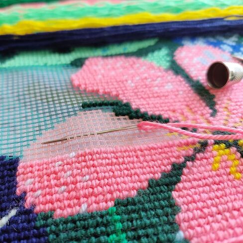 Brvsk Tropical Embroidery Kit for Adults and Beginners — Wild Hibiscus 16″ × 16″ with Clear, Precise Printed Design on Cotton Canvas; Includes 2 Needles, Yarn, and Easy-Read Chart in Saudi Arabia