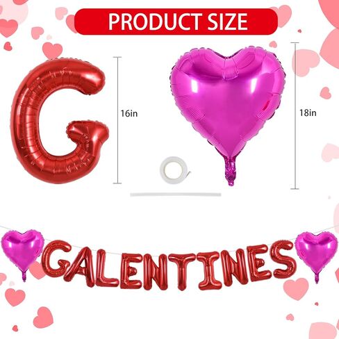 TONIFUL 16 Inch Red Galentines Letter Balloons Valentine’s Day Foil Alphabet Balloons Banner for Valentine's Day Wedding Bridal Shower Anniversary Engagement Ladies Girls Party Supplies in Saudi Arabia