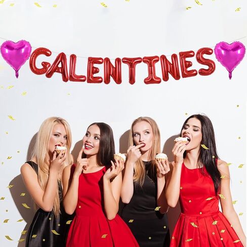TONIFUL 16 Inch Red Galentines Letter Balloons Valentine’s Day Foil Alphabet Balloons Banner for Valentine's Day Wedding Bridal Shower Anniversary Engagement Ladies Girls Party Supplies in Saudi Arabia