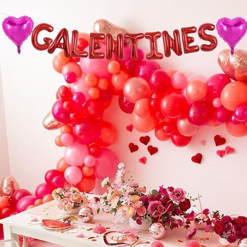 TONIFUL 16 Inch Red Galentines Letter Balloons Valentine’s Day Foil Alphabet Balloons Banner for Valentine's Day Wedding Bridal Shower Anniversary Engagement Ladies Girls Party Supplies in Saudi Arabia