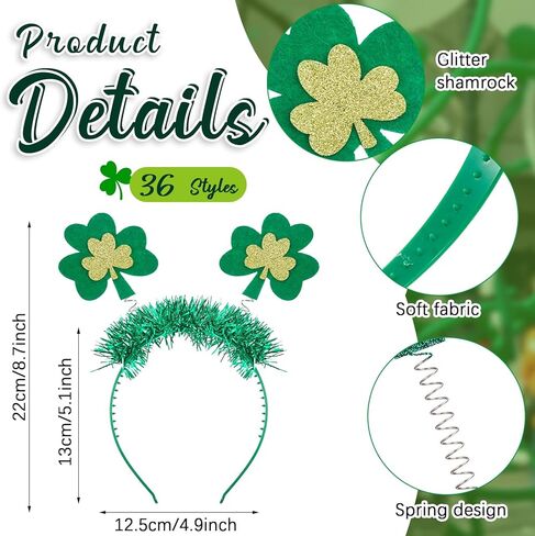 Hotop 36 Pcs St. Patrick's Day Headband Shamrock Head Boppers Hats Irish Green Headband Bulk for Boys and Girls St. Patrick's Day Party Decoration Accessories Favors Supplies in Saudi Arabia