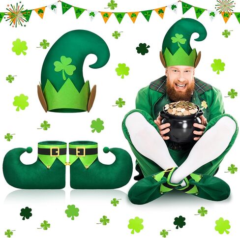 2 pcs st patrick's day leprechaun shoes and party hat set with felt shamrock costume accessories for men women in Saudi Arabia