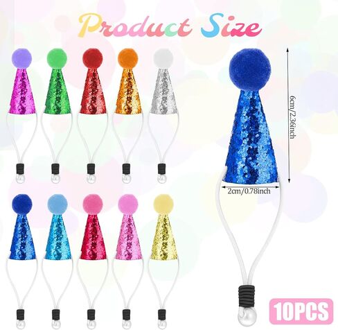 10 Pack Mini Party Hats for Stuffed Animals Figures, Mini Birthday Hats Glitter Cone Party Hat Colorful Decor Adjustable Cone Hat with Tinsel Pom Pom Birthday Toppers Accessories in Saudi Arabia