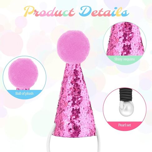 10 Pack Mini Party Hats for Stuffed Animals Figures, Mini Birthday Hats Glitter Cone Party Hat Colorful Decor Adjustable Cone Hat with Tinsel Pom Pom Birthday Toppers Accessories in Saudi Arabia