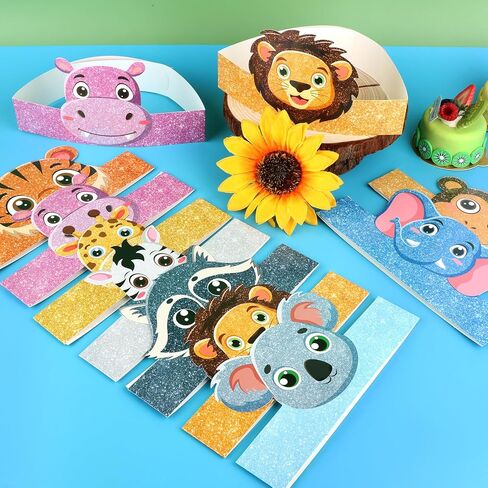 36 Pcs Animal Birthday Party Hats for Kids Jungle Safari Animal Theme Headbands Paper Party Crown Birthday Party Decorations for Boys Girls Animals Party Favor in Saudi Arabia