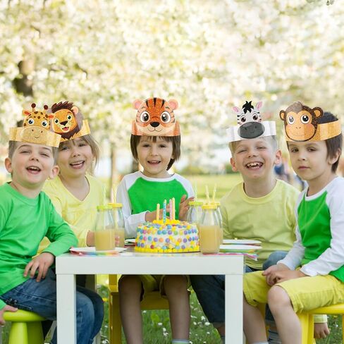 36 Pcs Animal Birthday Party Hats for Kids Jungle Safari Animal Theme Headbands Paper Party Crown Birthday Party Decorations for Boys Girls Animals Party Favor in Saudi Arabia